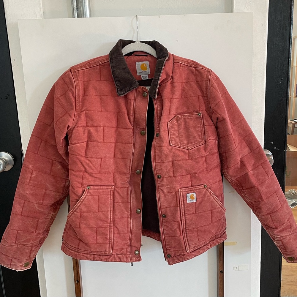 Vintage Carhartt Women’s Quilted Canvas Chore Barn Jacket Red/Rose Pink, Size XS